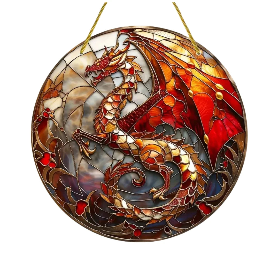 Flying Dragon Translucent Stained Glass Suncatcher – 2D Round Acrylic Window Hanging Decor - Image 17