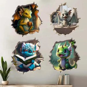 Dragon Parent and Child Reading Wall Hole Decal