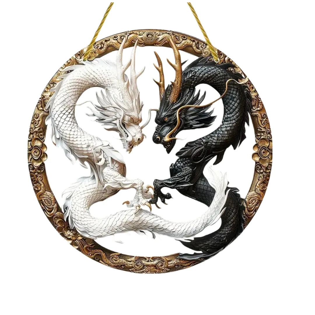 Flying Dragon Translucent Stained Glass Suncatcher – 2D Round Acrylic Window Hanging Decor - Image 15