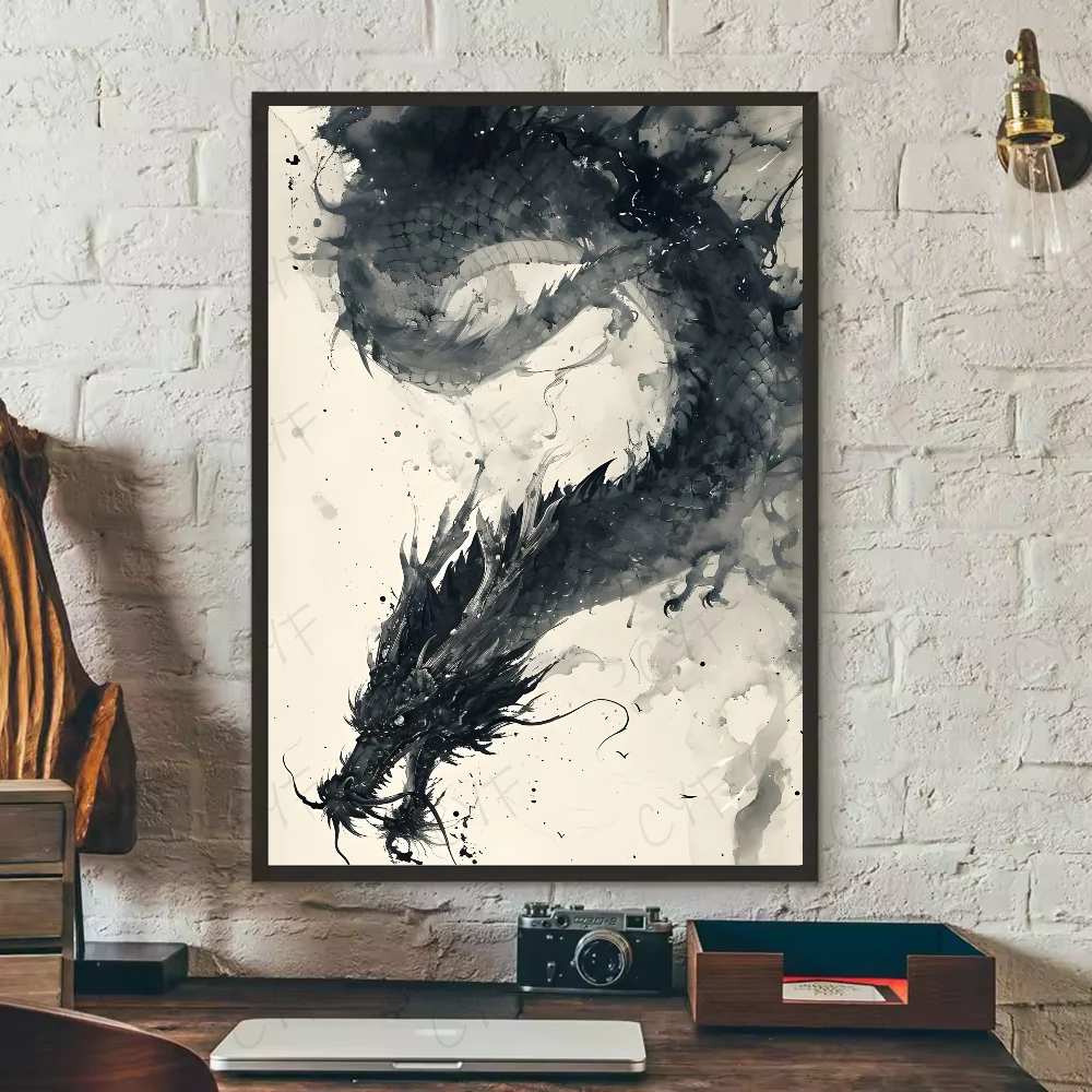 Asian Ink Style Dragon & Shadow Waves Art Poster – HD Waterproof Wall Sticker for Home & Bar Aesthetic Decoration - Image 18