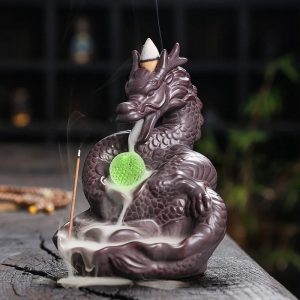 Dragon-Shaped Backflow Incense Burner with Sparkling LED Light – Meditation Decor & Year of the Loong Mascot (No Incense Included)