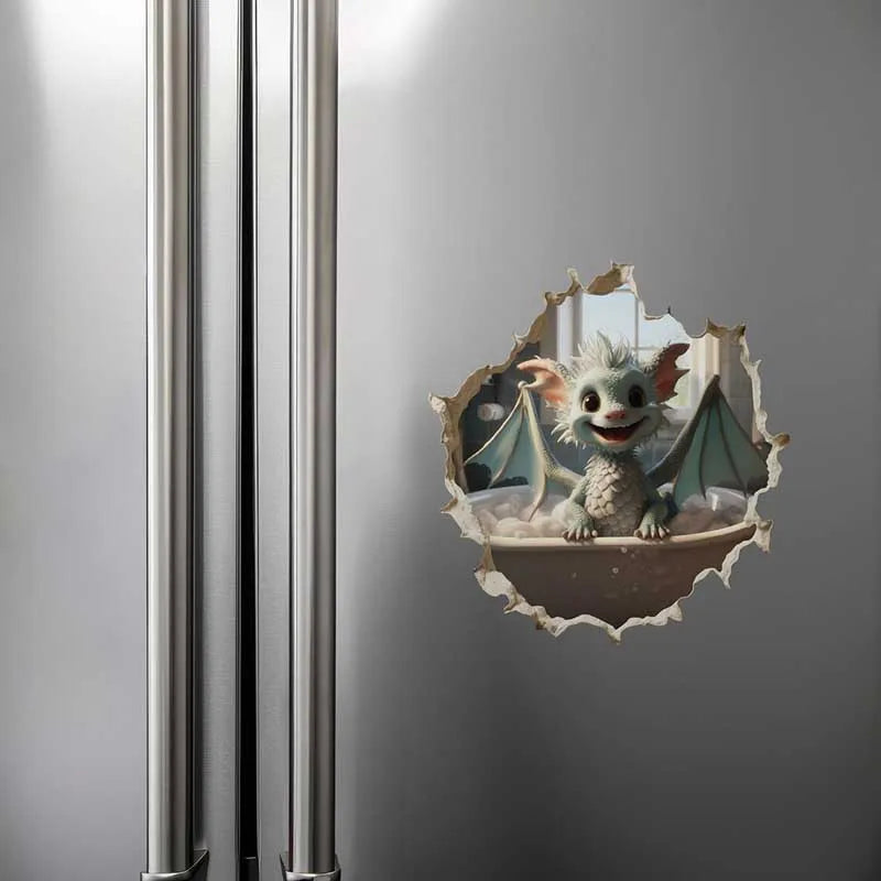 Dragon Parent and Child Reading Wall Hole Decal – Mouse Hole Wall Sticker for Bedroom, Entryway & Living Room Decoration - Image 3