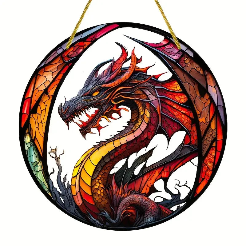 Flying Dragon Translucent Stained Glass Suncatcher – 2D Round Acrylic Window Hanging Decor - Image 14