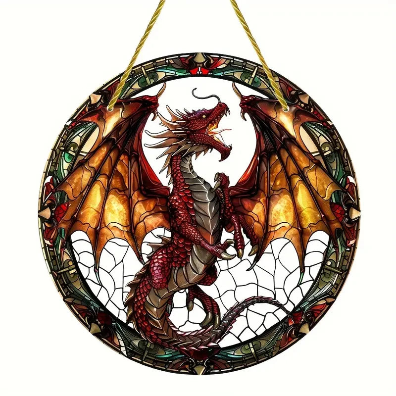 Flying Dragon Translucent Stained Glass Suncatcher – 2D Round Acrylic Window Hanging Decor - Image 8