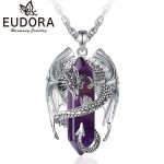 Eudora Dragon Twining Hexagonal Amethyst Necklace – Punk Healing Stone Pendant Jewelry Gift for Men