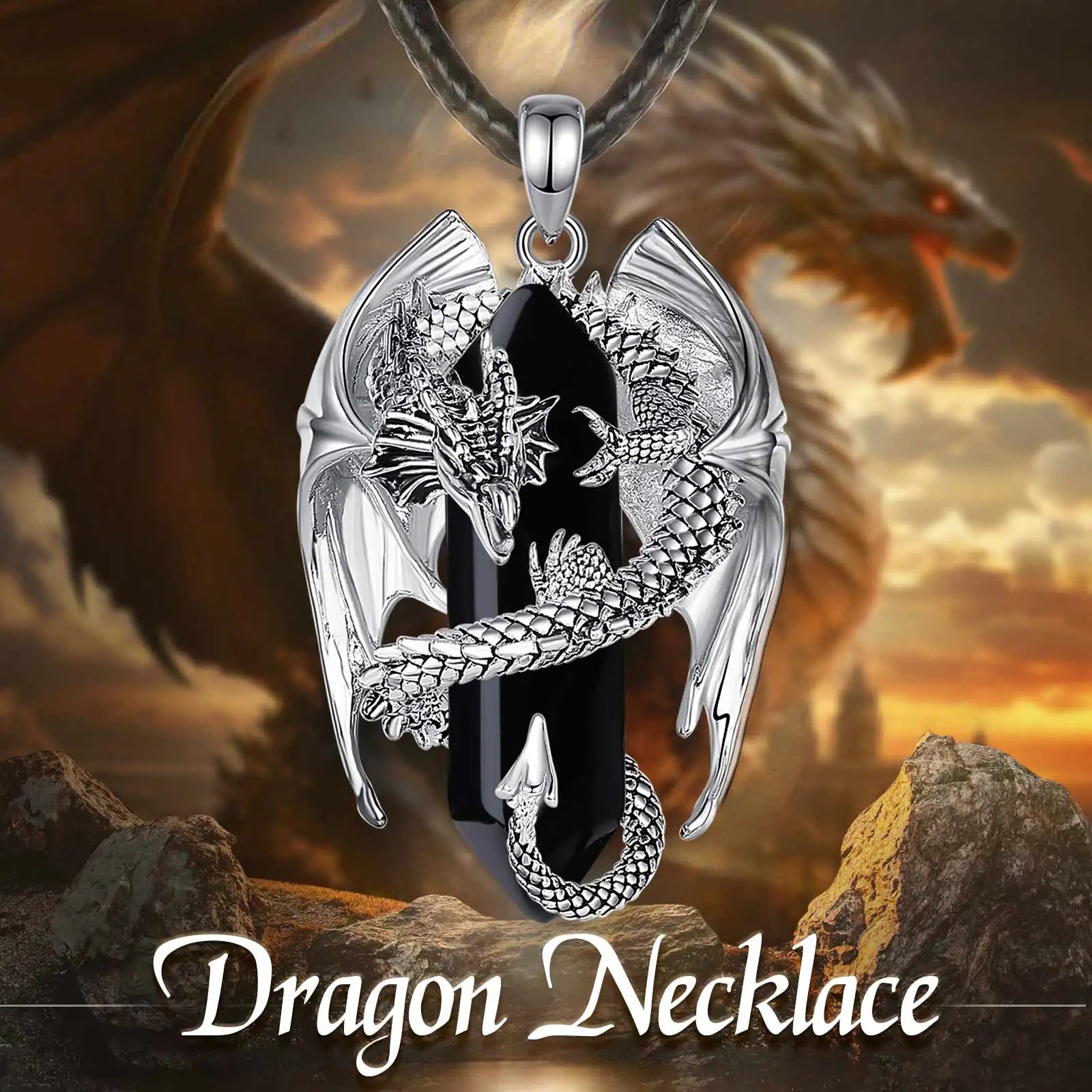 Eudora Dragon Twining Hexagonal Obsidian Necklace - Image 5