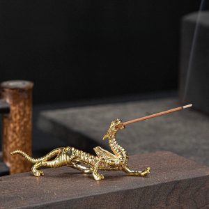1Pc Metal Gold Dragon Incense Stick Burner – Mini Sandalwood Censer for Home & Office Decor