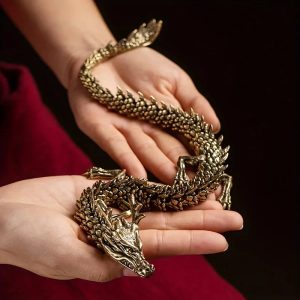 3D Dragon Statue Ornament β Movable Joints, Antique Brass Finish, Lucky Dragon for Home & Office DΓ©cor