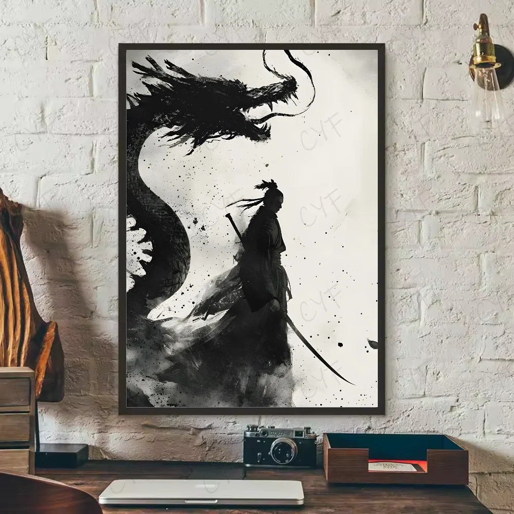 Asian Ink Style Dragon & Shadow Waves Art Poster – HD Waterproof Wall Sticker for Home & Bar Aesthetic Decoration - Image 19
