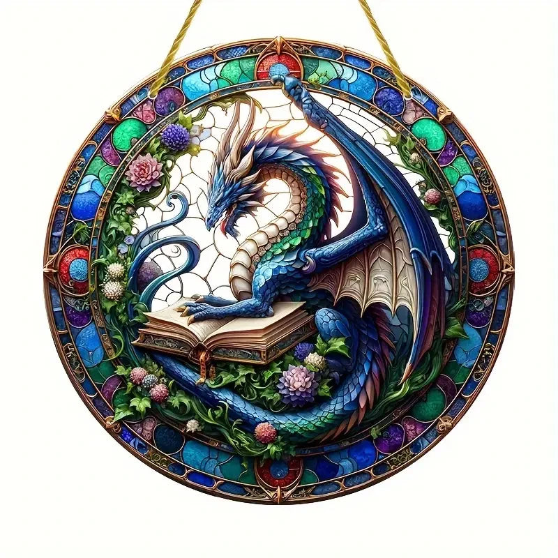 Flying Dragon Translucent Stained Glass Suncatcher – 2D Round Acrylic Window Hanging Decor - Image 10