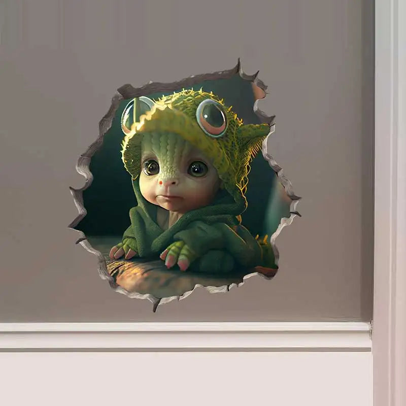 Dragon Parent and Child Reading Wall Hole Decal – Mouse Hole Wall Sticker for Bedroom, Entryway & Living Room Decoration - Image 14