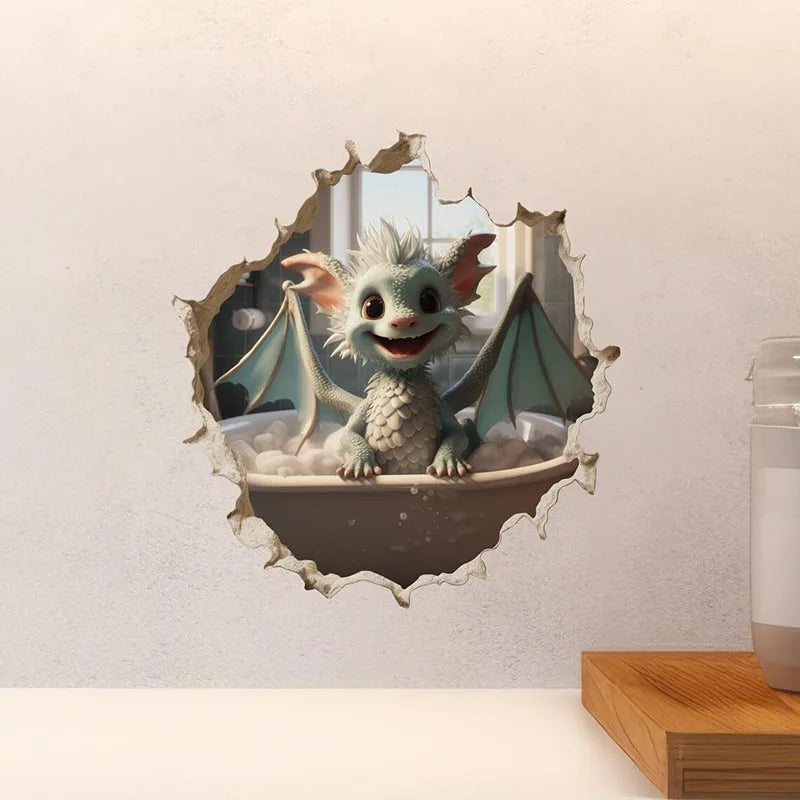 Dragon Parent and Child Reading Wall Hole Decal – Mouse Hole Wall Sticker for Bedroom, Entryway & Living Room Decoration - Image 2