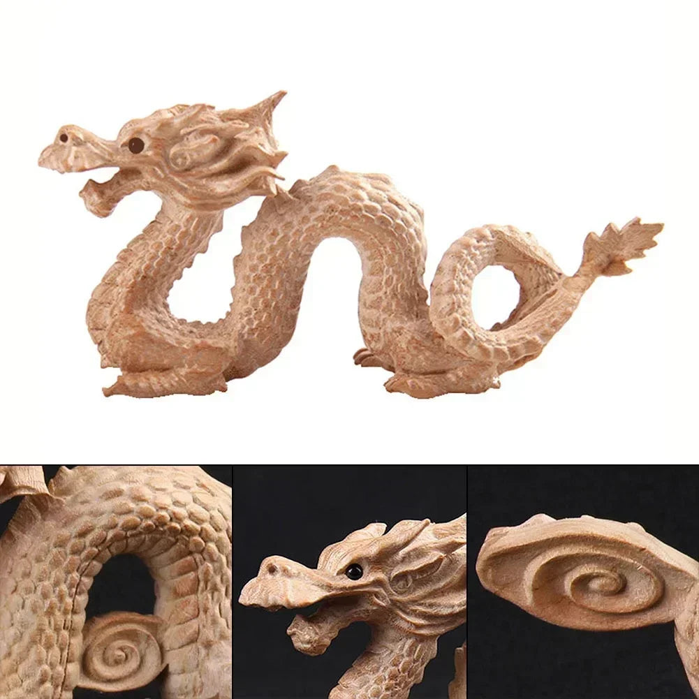 Feng Shui Carved Natural Wood Dragon Statue – Lucky 2024 New Year Decoration - Image 2