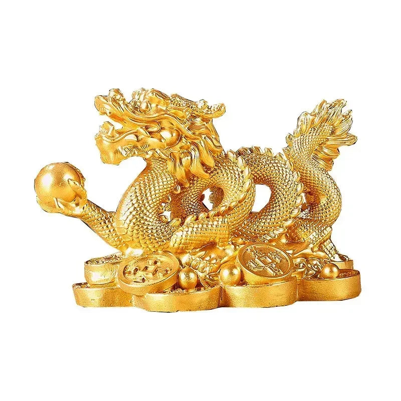 Chinese Auspicious Money Dragon Statuette – Resin Feng Shui Sculpture for Home & Office Decoration - Image 2