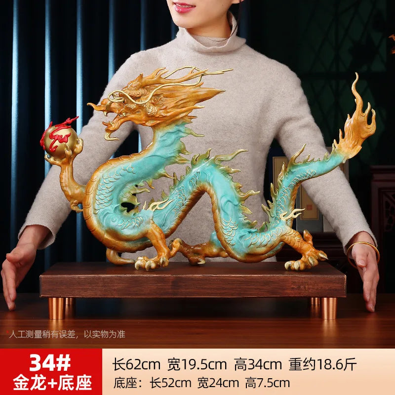 Copper Brass China Dragon Statue – Large Feng Shui Sculpture for Living Room & Office Decor (31cm / 49cm / 62cm) - Image 7