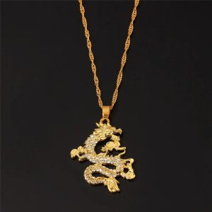 Chinese Style Gold Color Dragon Pendant – Creative Luxury Charm Necklace for Men & Women