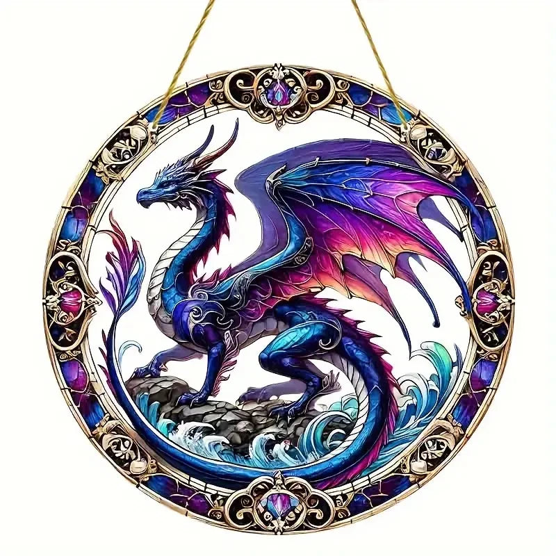 Flying Dragon Translucent Stained Glass Suncatcher – 2D Round Acrylic Window Hanging Decor - Image 7