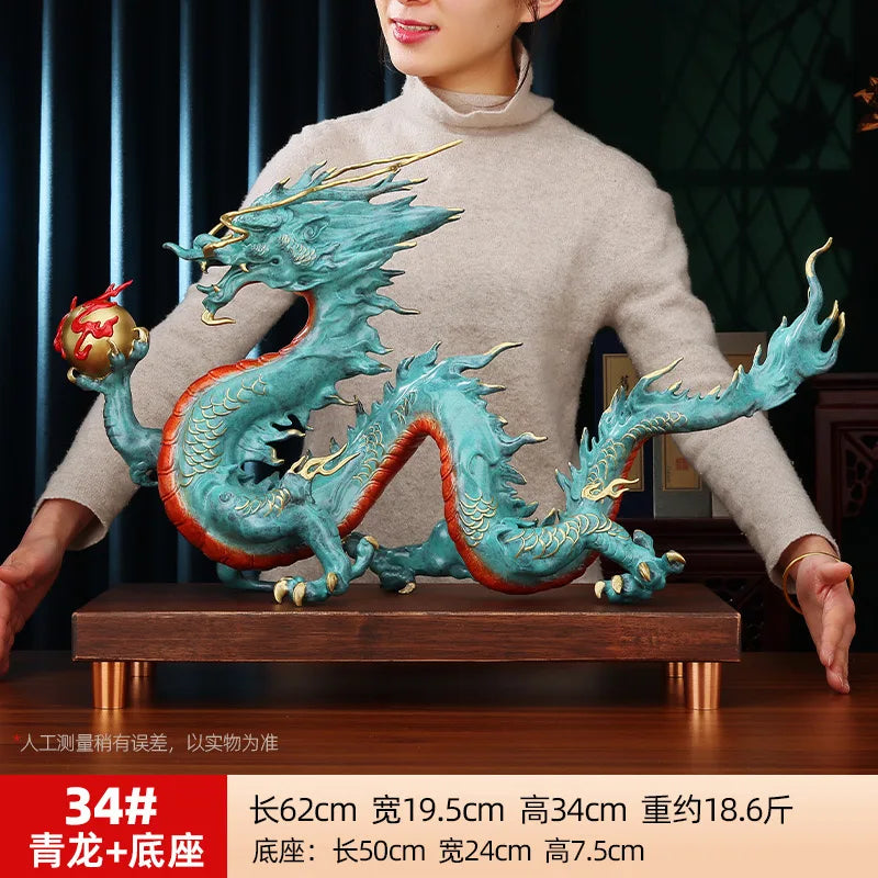 Copper Brass China Dragon Statue – Large Feng Shui Sculpture for Living Room & Office Decor (31cm / 49cm / 62cm) - Image 9