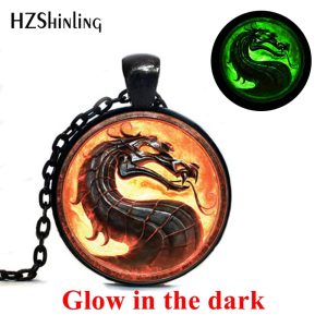 2019 Fashion Mortal Kombat Dragon Necklace β Glow-in-the-Dark Glass Dome Pendant
