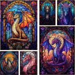 Abstract All Dragons Asylum Stained Glass Poster – Canvas Painting Wall Art for Living Room & Home Decor