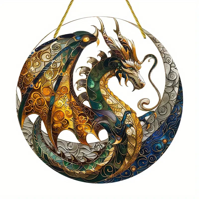 Flying Dragon Translucent Stained Glass Suncatcher – 2D Round Acrylic Window Hanging Decor - Image 16