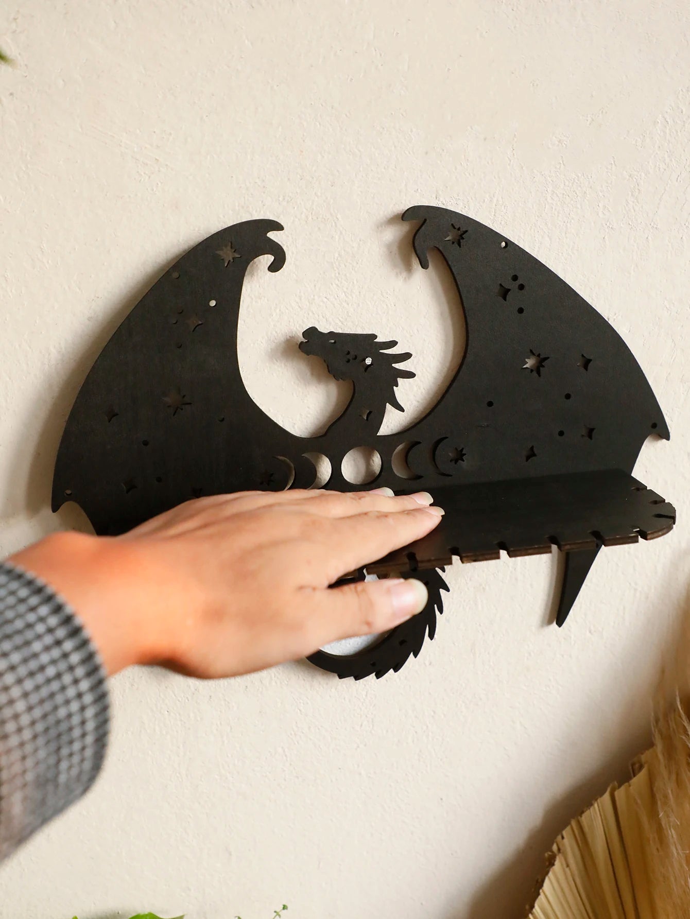 Dragon Shape Floating Wall Shelf – Wooden Decorative Rack with Country Rustic & Witchy Aesthetic - Image 6