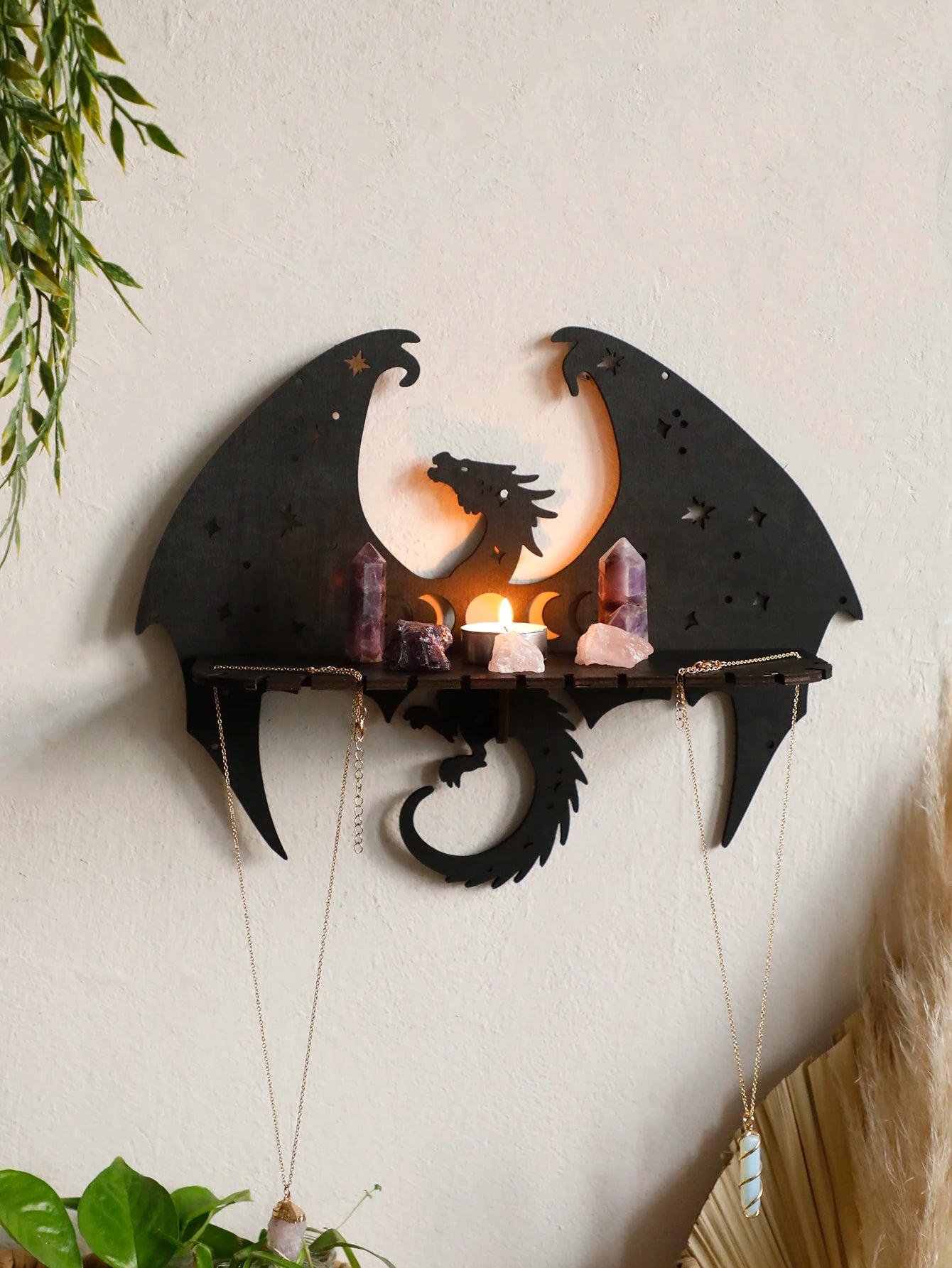 Dragon Shape Floating Wall Shelf – Wooden Decorative Rack with Country Rustic & Witchy Aesthetic - Image 2