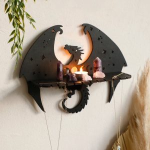 Dragon Shape Floating Wall Shelf – Wooden Decorative Rack with Country Rustic & Witchy Aesthetic