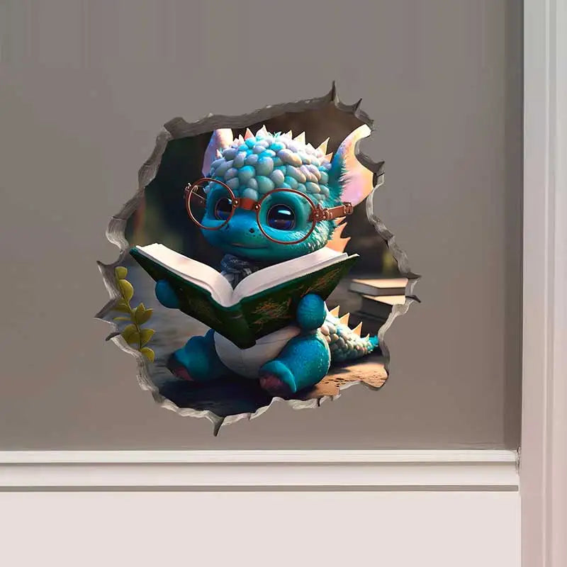 Dragon Parent and Child Reading Wall Hole Decal – Mouse Hole Wall Sticker for Bedroom, Entryway & Living Room Decoration - Image 13