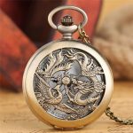 Antique Double Dragons Playing with Beads Pattern Quartz Pocket Watch – Vintage Necklace Chain Gift for Men, Women & Kids