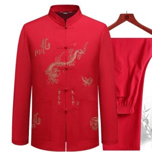 Chinese Traditional Tang Clothing – Mandarin Collar Kung Fu Wing Chun Shirt with Dragon Embroidery (Short Sleeve) M-XXXL